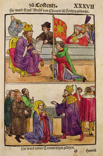 Sigismund raises Count Adolph of Cleves to the rank of Duke at the Council of Constance, from 